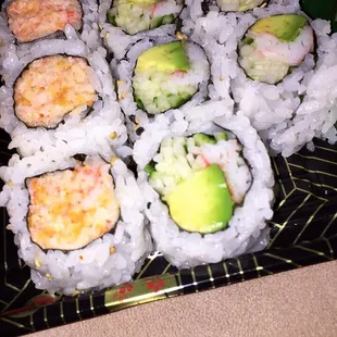 California and spicy crabmeat rolls.