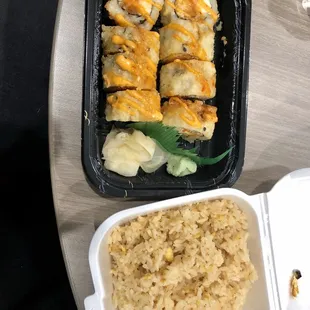 Crab Rangoon roll &amp; fried rice
