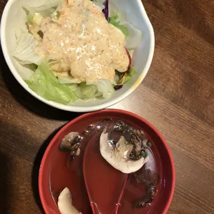 Salad and soup for hibachi meal