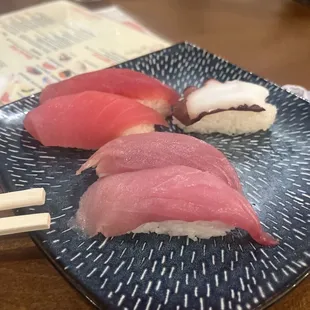 YellowTail Sushi, Octopus Sushi, Tuna Sushi