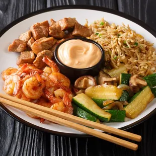 a plate of asian food