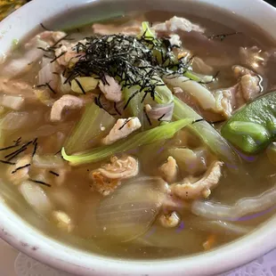 Udon soup with chicken instead of beef