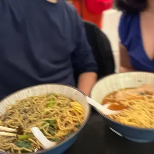 #5 (Spicy Black Sesame, with Extra Noodles - Left), &amp; #1 (Shoyu - Right).  Delicious!  Also, nice bowls!