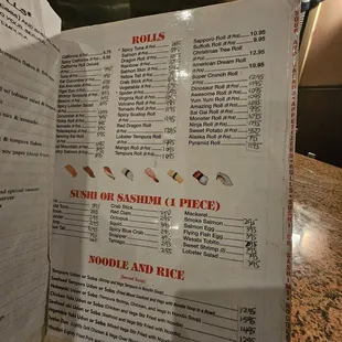 a menu for a restaurant