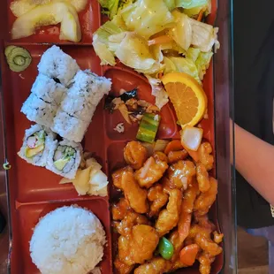 Lunch bento:  California roll and sweet&amp;sour chicken $15.50 July 2022