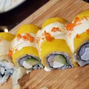 a closeup of the sushi