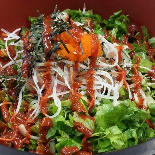 Sashimi salad with their amazing red sauce!