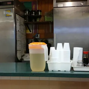 A whole big pitcher of cold barley tea.  Not sure why some complained about.  Better than water imo.