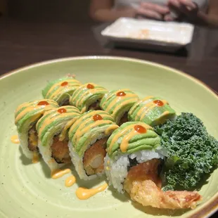 I can't remember the name but it had shrimp tempura and spicy tuna on the inside. It was super good!