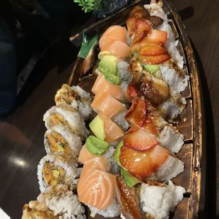 BBQ Eel Sashimi, Assorted Veggie, Alaska, and Berry Good