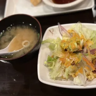 Miso Soup and Salad with ginger dressing