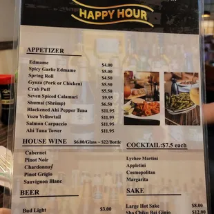 Happy hour menu