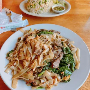 Pad see ew and crab fried rice