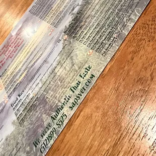 An incredibly dense set of dining options one a single double sided menu sheet.