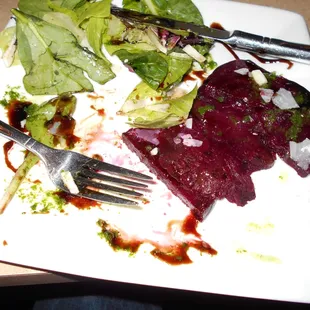This beet salad is EPIC! It has big beet slices.