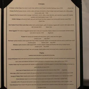 Menu as of January 2019