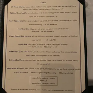 Menu as of January 2019
