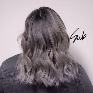 After: beautiful blended full head Balayage and base color touch up. From dark to smokey gray 1 session. +deep conditioning
