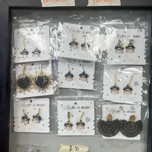 a display of earrings