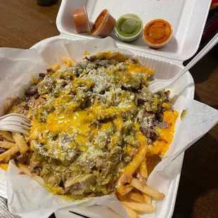 Custom made green chili (pork) fries