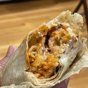 Inside the shrimp burrito