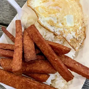 Fried Spam Bowl with Egg.