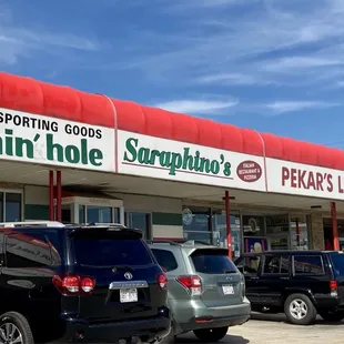 cars parked in front of the store