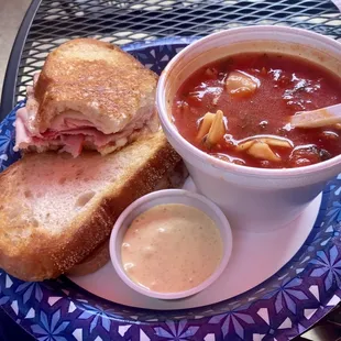 9/18/22, Ham , Bacon &amp; Swiss on Sourdough with side of sausage tortellini soup