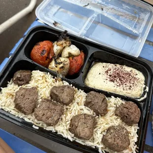 Beef tenderloin kabob plate, baba ganoush