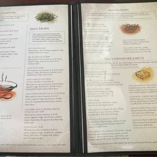 Starters, salads, burgers, sandwiches