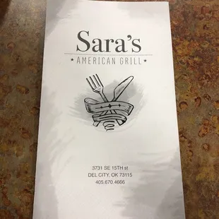 the menu for sara's american grille