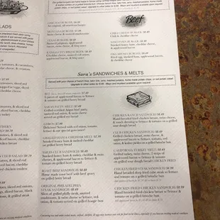 the menu for the restaurant