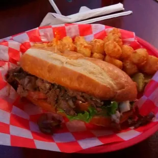 Philly Cheese steak, and tots