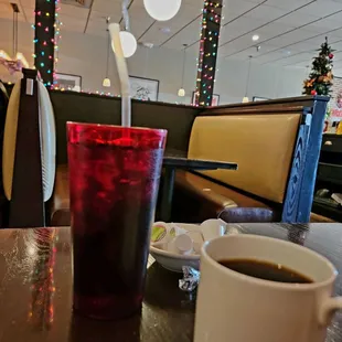 Inside dining, holiday lights