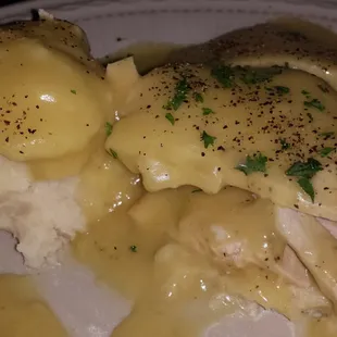 The open face roast turkey sandwich w/ mashed potatoes and gravy.   Sorry it's half eaten.