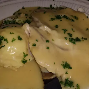 Hot turkey sandwich w/ mashed potatoes and gravy.   My fav.