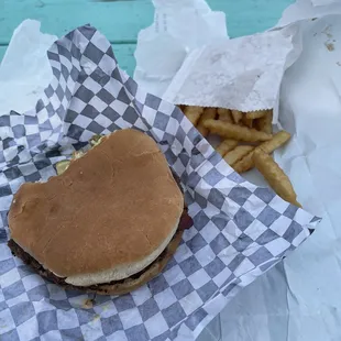 Burger with a few bites lol.