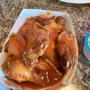 Regular wings in the hot Buffalo sauce.