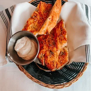 Delicious focaccia bread with ricotta whipped butter