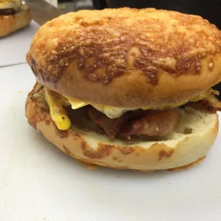 a bacon, egg, and cheese sandwich