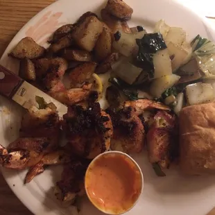 Shrimp Diablo, Bok choy, roasted potatoes