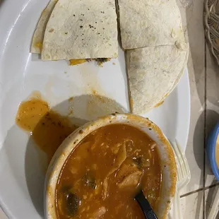 Beef Quesadillas are ok but nothing to write home about. Tortilla soup is a bit tomato-y but not bad on a cold day.