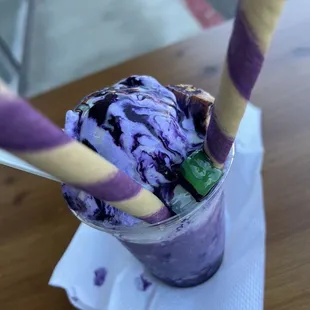 a purple and white ice cream