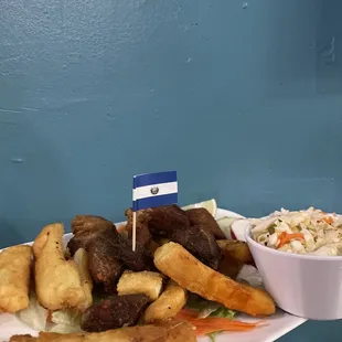 Fried yucca and pork