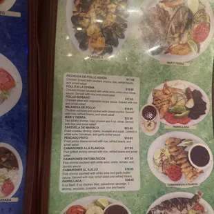 a menu for the restaurant