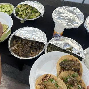 Tacos, sides, and aguas frescas.