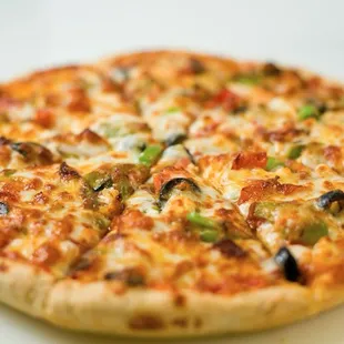 a closeup of a pizza