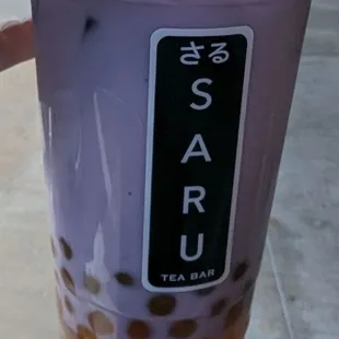 Taro milk tea with golden boba