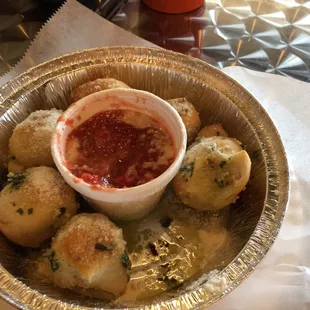 Garlic knots. They were hot, and just garlicky enough to be good