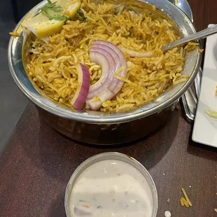 Chicken Biryani and tasty yoghurt sauce